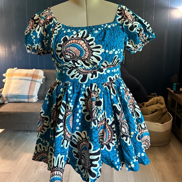 ÖFUURË African Print Off-Shoulder Mini Dress L/XL - Picture 1 of 10